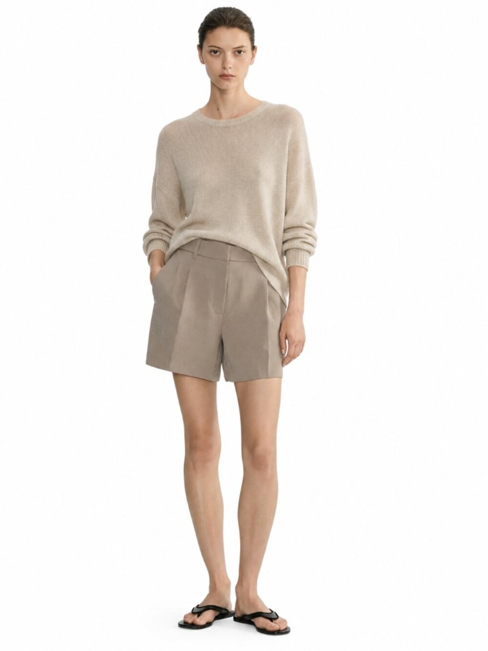 Aritzia The Effortless Short™ Mid-Thigh Khaki Tan High-Waist Tailored Shorts